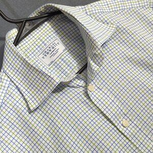 Charles Tyrwhitt Shirt Men's 15.5-35 Multicolor Check Long Sleeve French Cuffs